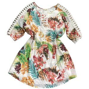 Indigo Rose Botanical/Tropical Shift Dress Crochet Lace Accents Sz 2X #228J